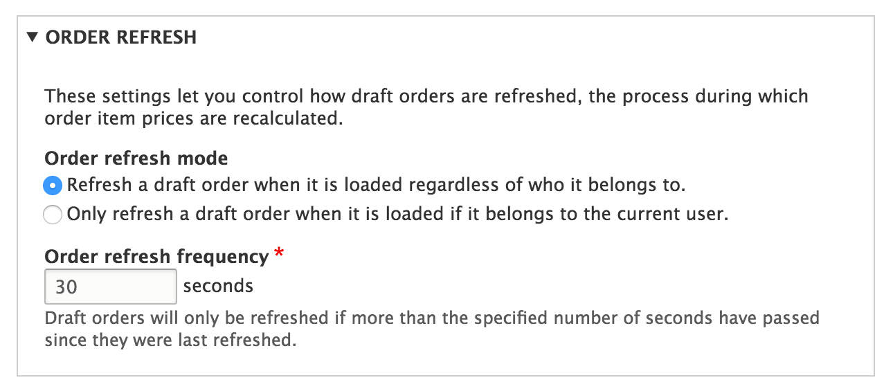 Order refresh settings