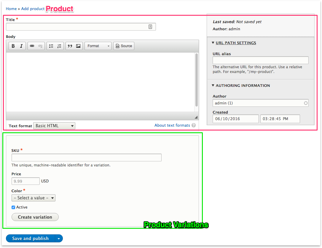 Product edit screen